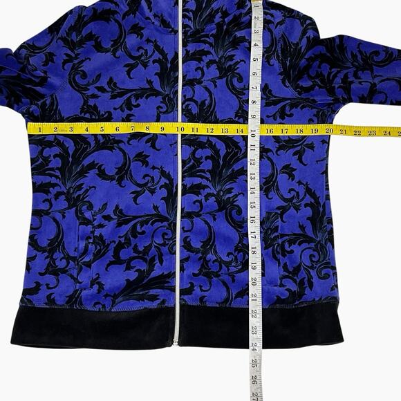 Onque Casual Sweater Jacket Womens Medium Black Purple Velour Full Zip Soft - Picture 8 of 9